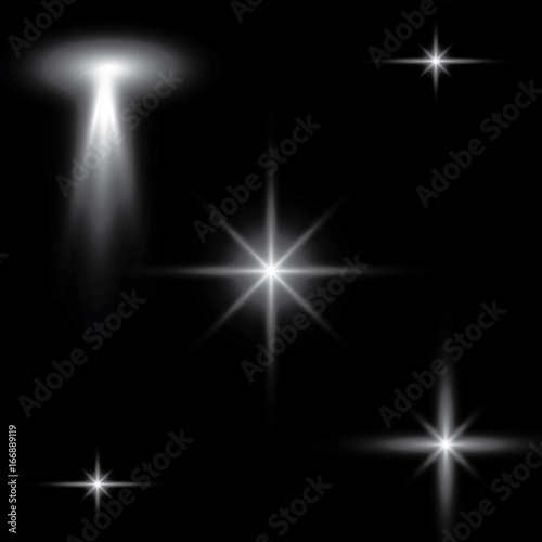 White beam lights set of different shapes and projections gleaming in the darkness banner abstract vector illustration.