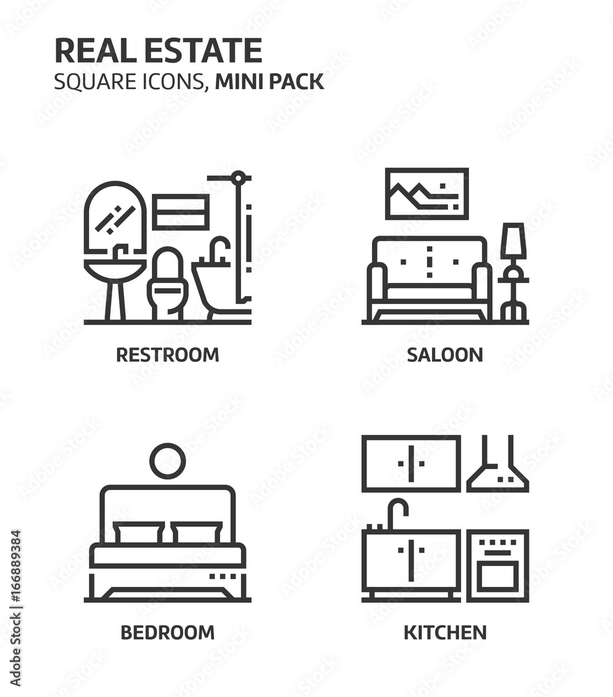 Real estate, square mini icon set. Real estate, square mini icon set.