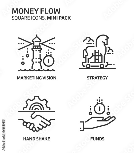 Money flow, square mini icon set