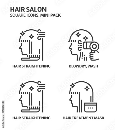Hairdresser, square mini icon set