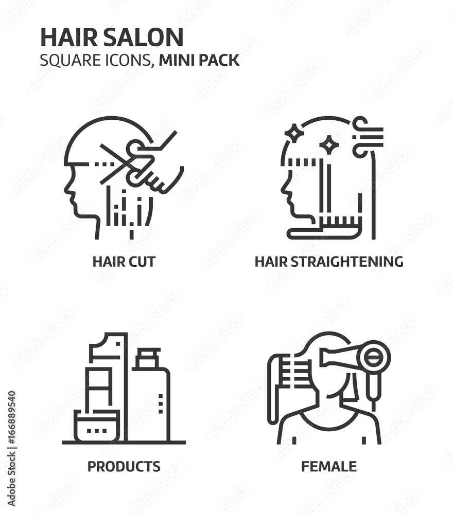 Hairdresser, square mini icon set Hairdresser, square mini icon set