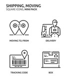 Movine, shipping, square mini icon set.