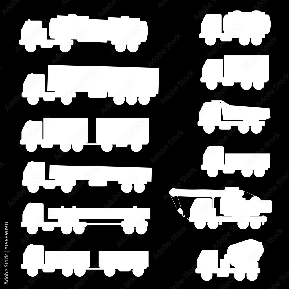 Set of silhouettes the cargo trucks. Set of silhouettes the cargo trucks.