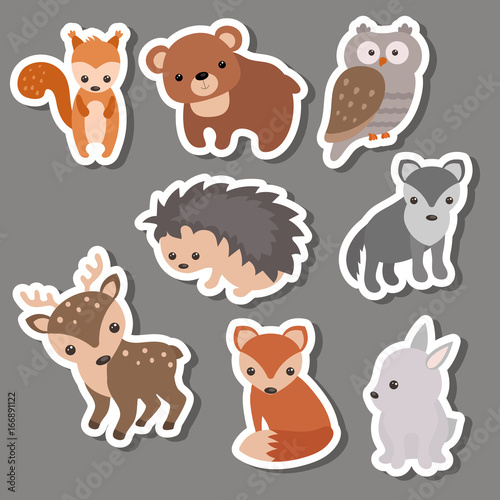 Fototapeta Naklejka Na Ścianę i Meble -  Forest animal stickers.