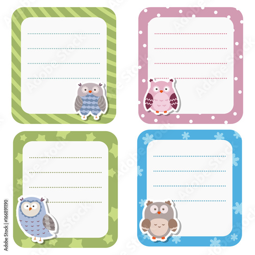 Cute cards or stickers with owl.