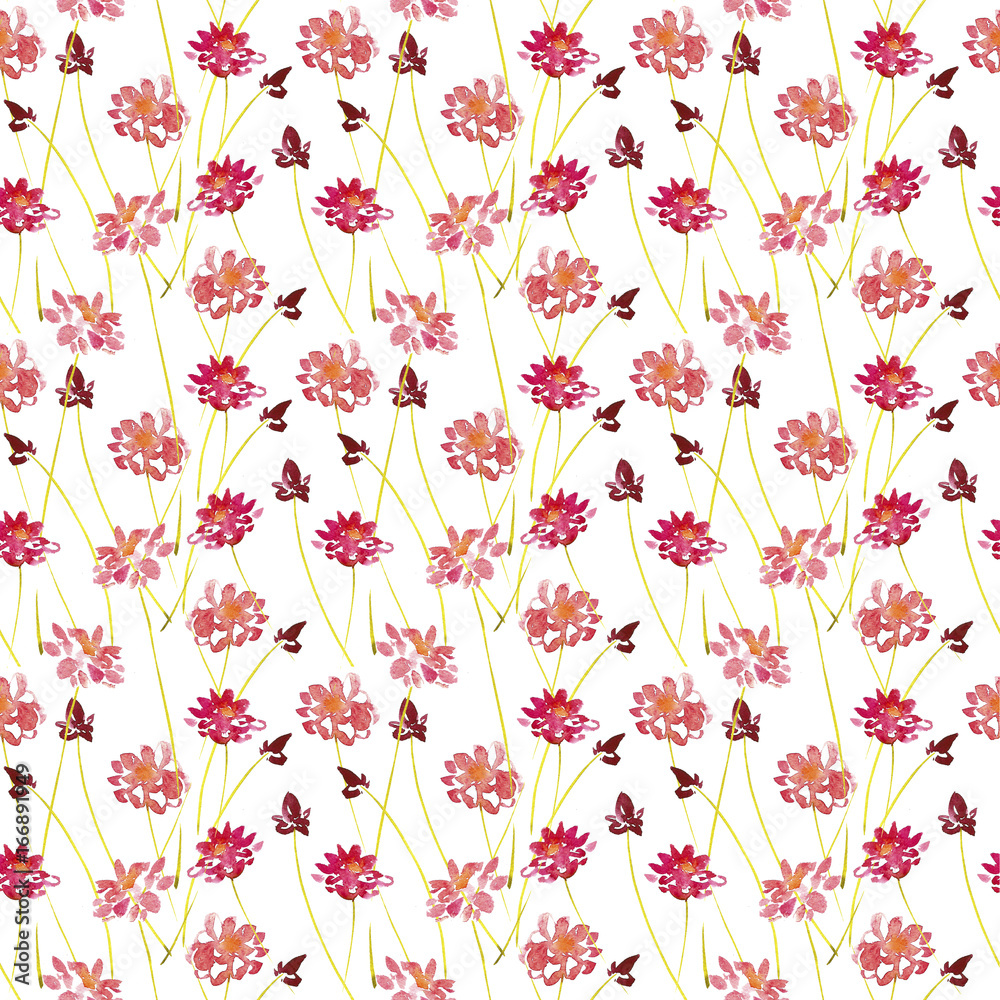 Hand drawn watercolor flowers seamless patterns.