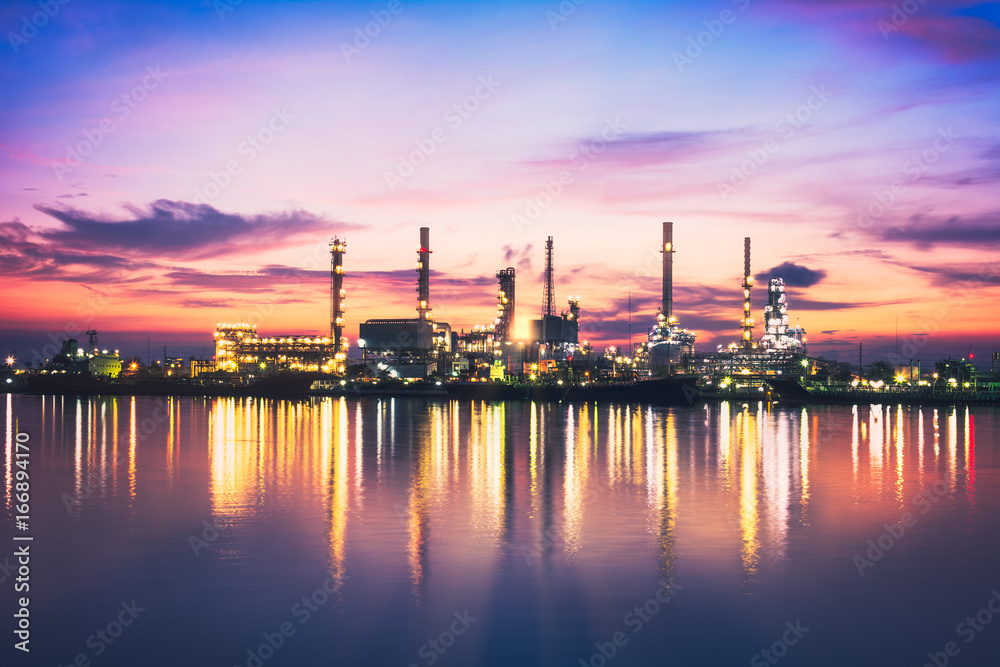 Sunrise Oil Refinery at Twilight in Bangkok, Thailand