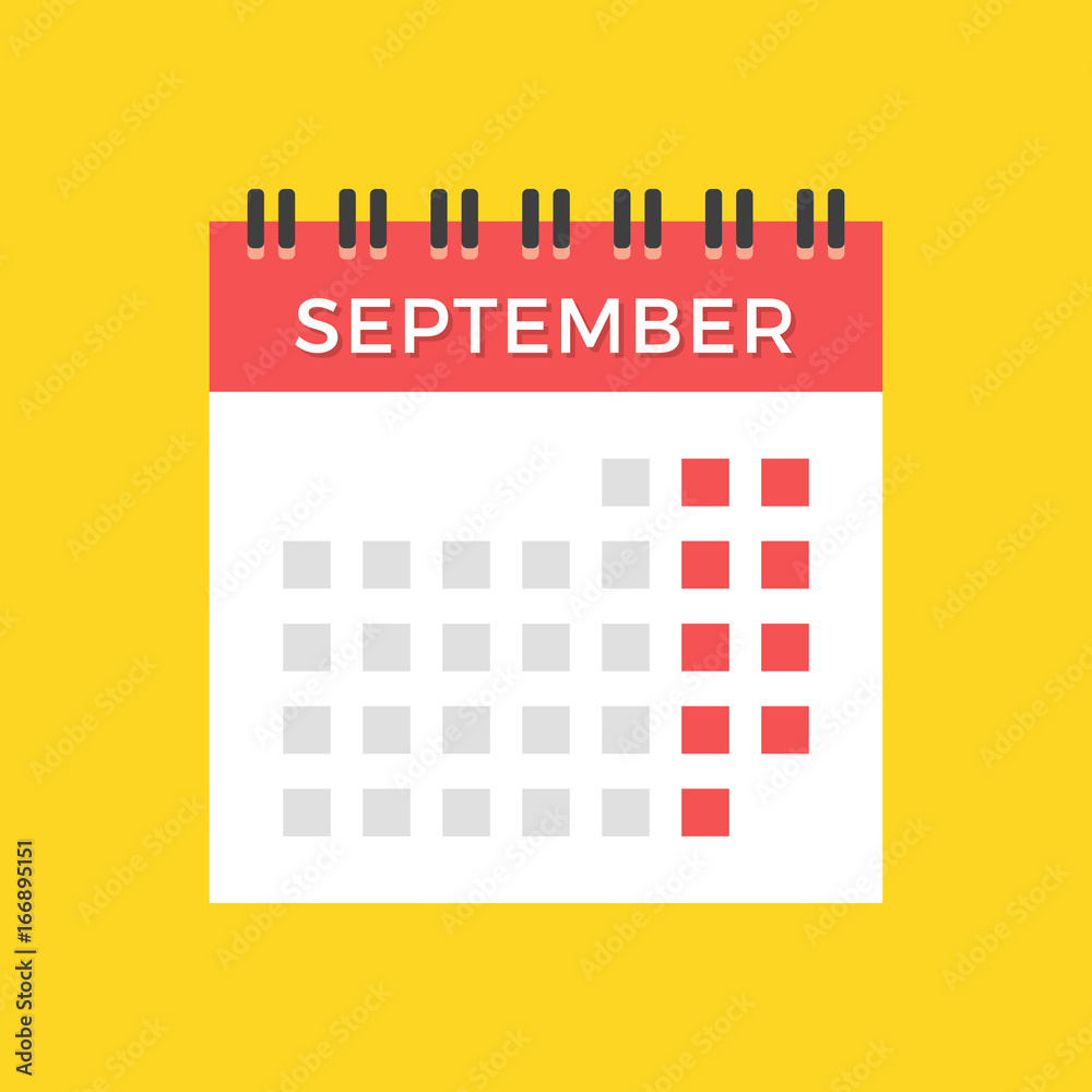 September 2017 calendar. Modern flat design graphic elements. September calendar icon. Appointment, events, schedule. Vector icon September 2017 calendar. Modern flat design graphic elements. September calendar icon. Appointment, events, schedule. Vector icon