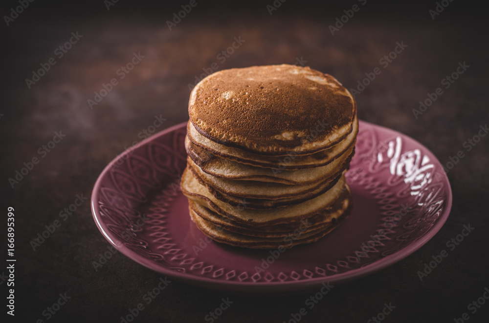 American pancakes with banana, chocolate American pancakes with banana, chocolate