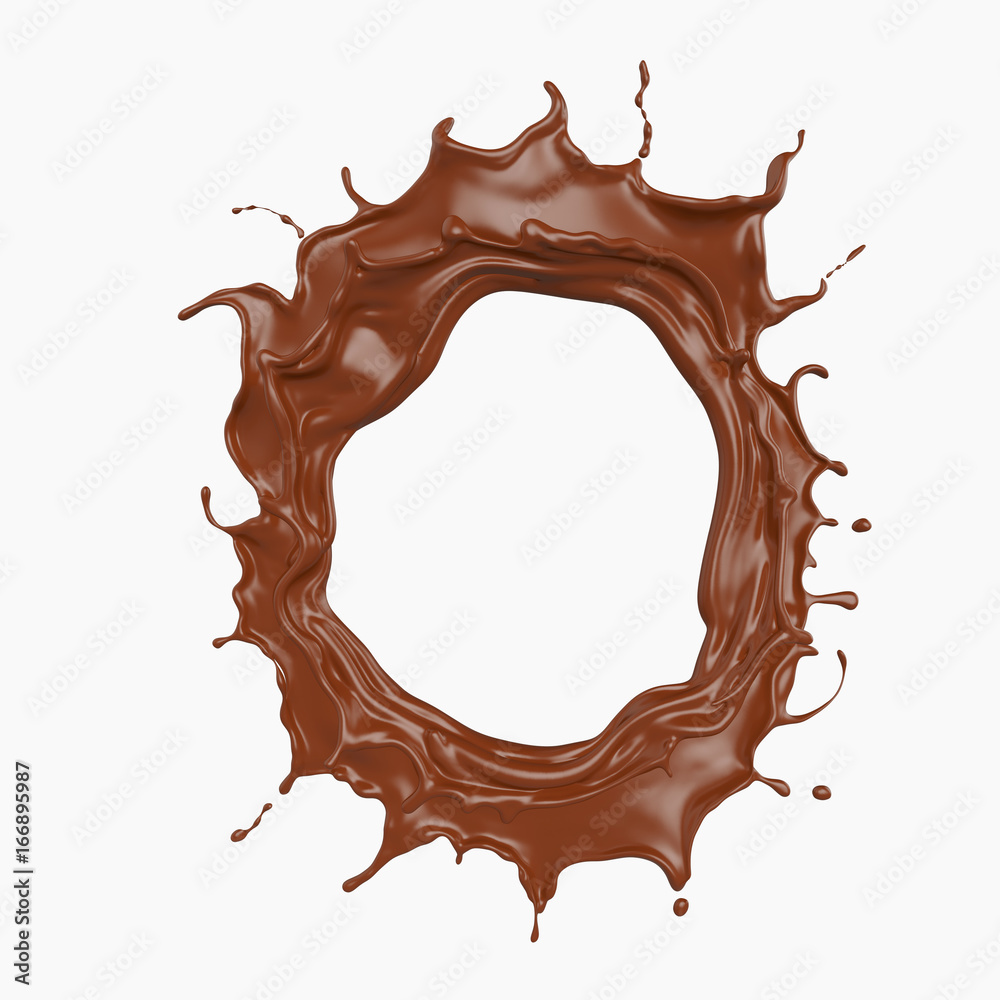 Round chocolate, chocolate splash circle, brown chocolate isolated on