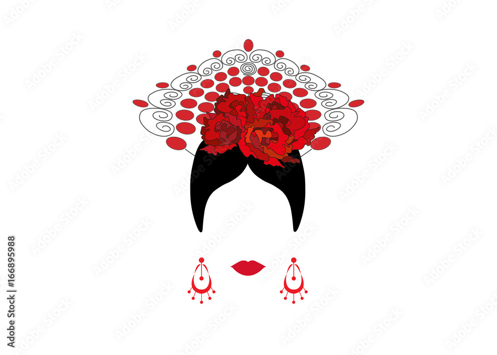 Portrait of modern Latin or Spanish woman, Lady with Craft accessories and  red flower , Icon isolated, flamenco dancer, Vector illustration  transparent background Stock-Vektorgrafik | Adobe Stock
