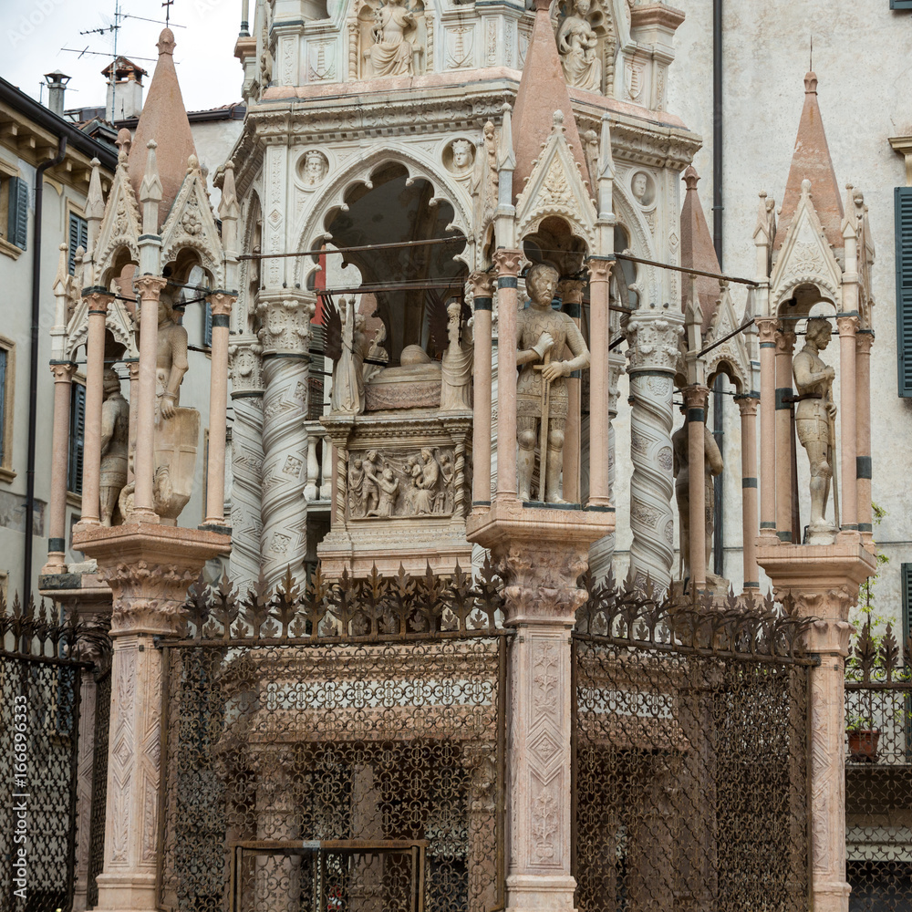 The tomb of Cansignorio, one of five gothic Scaliger Tombs, or Arche Scaligeri, in Verona, Italy