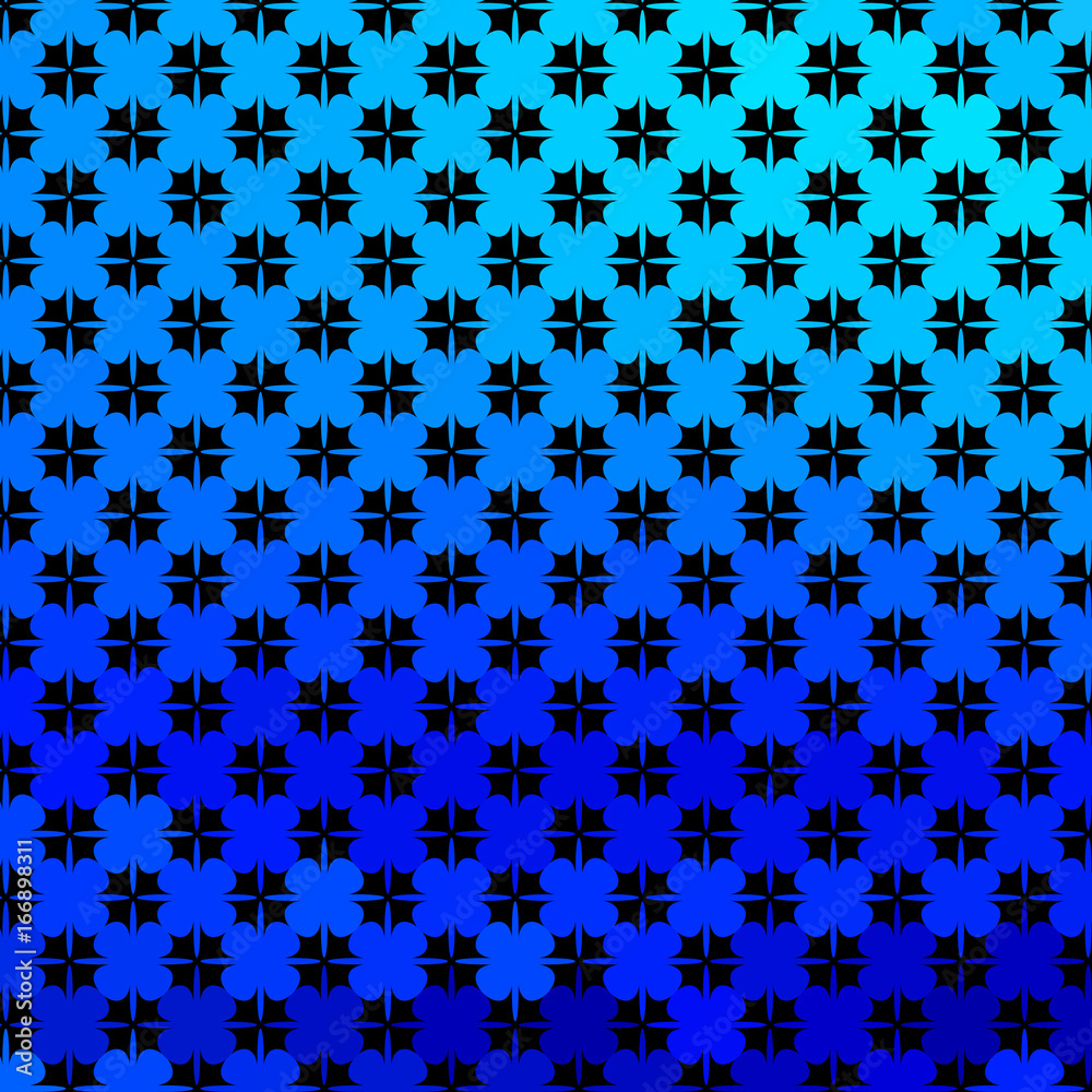 The beautiful bright blue background with stylized clover leaves.