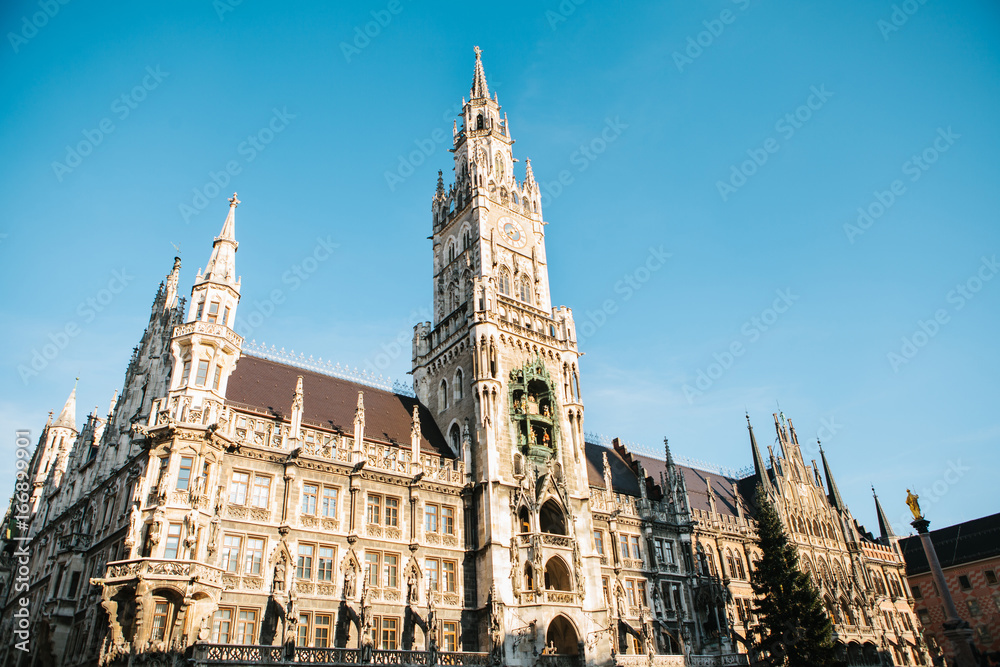 Town Hall Marienplatz in the central square of Munich, the center of the pedestrian zone and one of the main attractions of the city center. It is considered the heart of Munich. An ancient building.