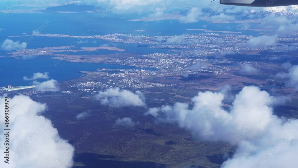 Aerial view of Europe. Ocean bay and land edge of Denmark under cloud