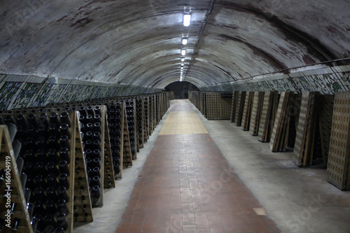 Interior of cellar with sparkling wine