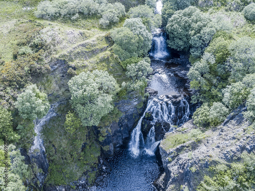 Aerial of the beautiful Lealt Falls - Isle of Skye - Scotland photo