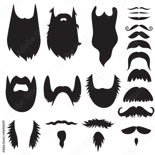 Hand drawn mustaches and beards set photo