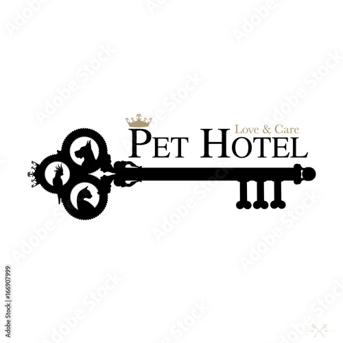 Logo for pet hotel. Royal hospitality and care for cats, dogs and other pets. Vector Illustration