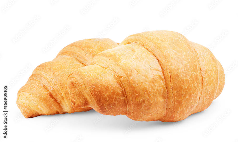 croissant sprinkled with powdered sugar isolated on a white background closeup croissant sprinkled with powdered sugar isolated on a white background closeup