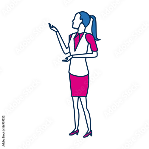 businesswoman full length gesturing with her hands