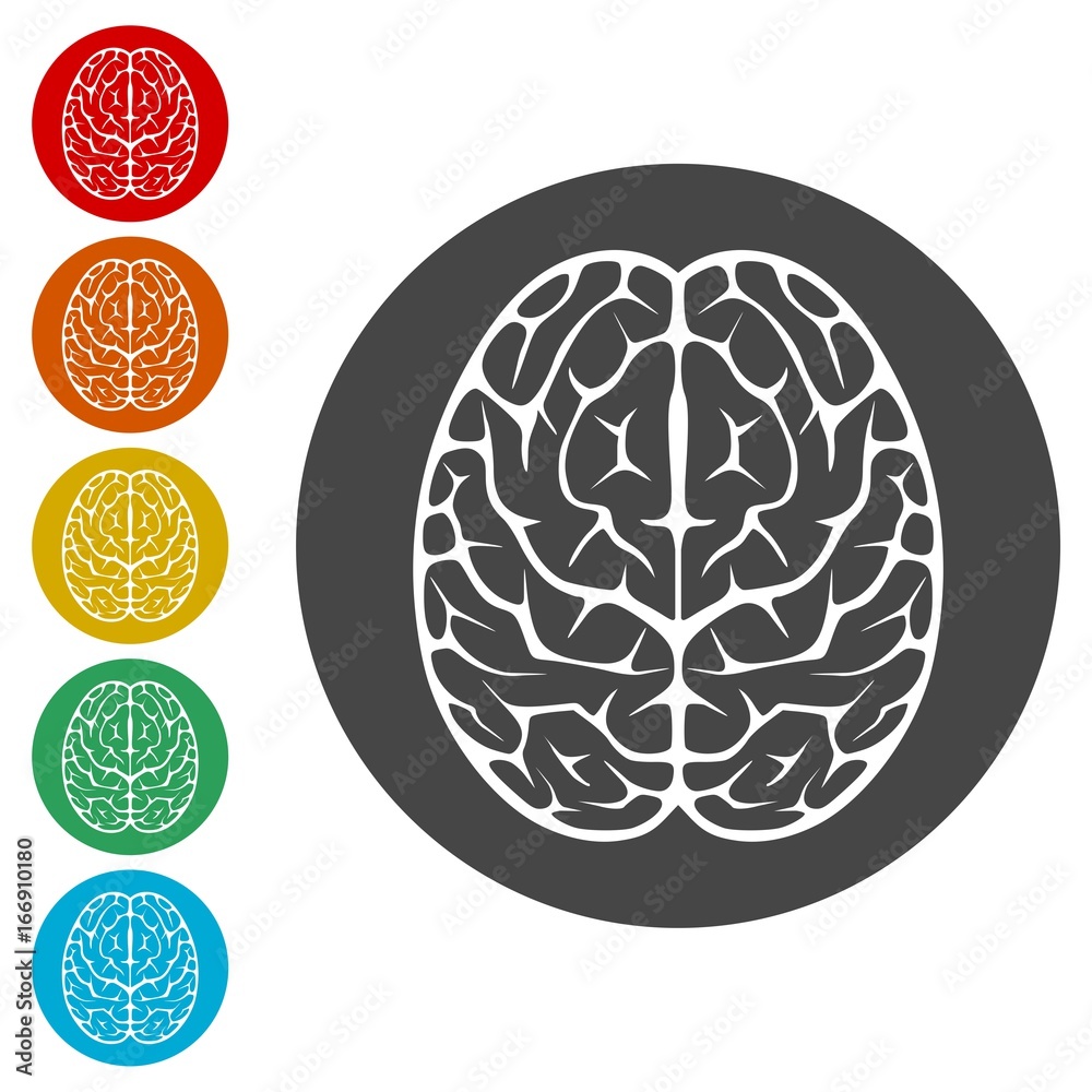 Brain light bulb icons set Brain light bulb icons set