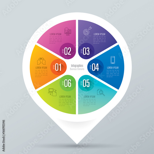 Infographics design vector and business icons with 6 options.
