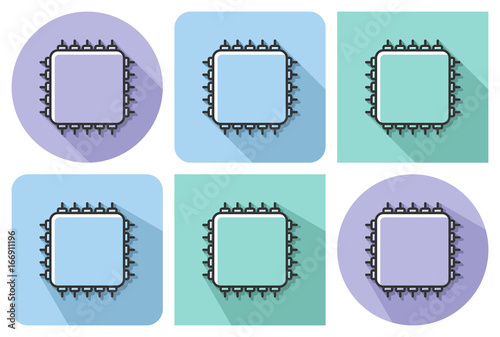 Outlined icon of central processing unit with parallel and not parallel long shadows