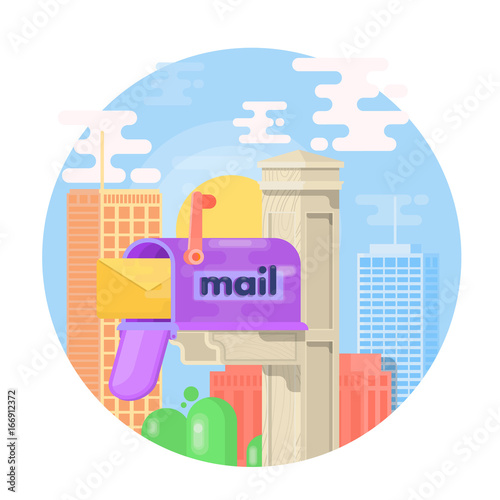 Open mail box with an envelope on the cover isolated from background. Mail box vector illustration in the flat style