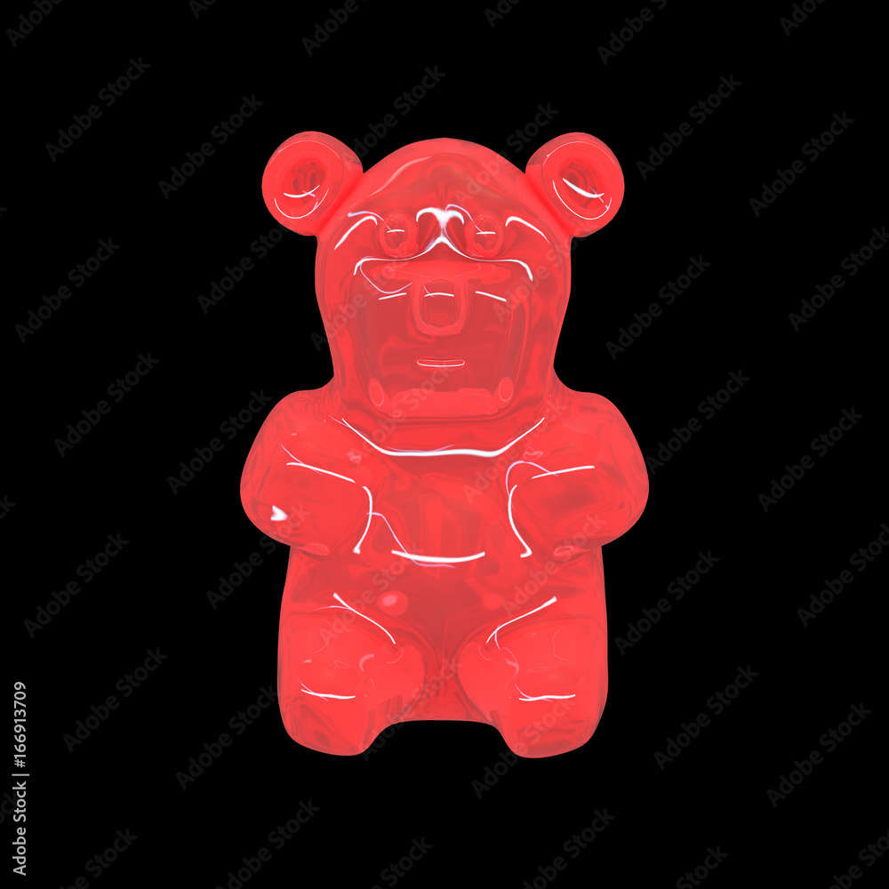 Red gummy bear candy, jelly bear isolated on black. 3D illustration Red gummy bear candy, jelly bear isolated on black. 3D illustration