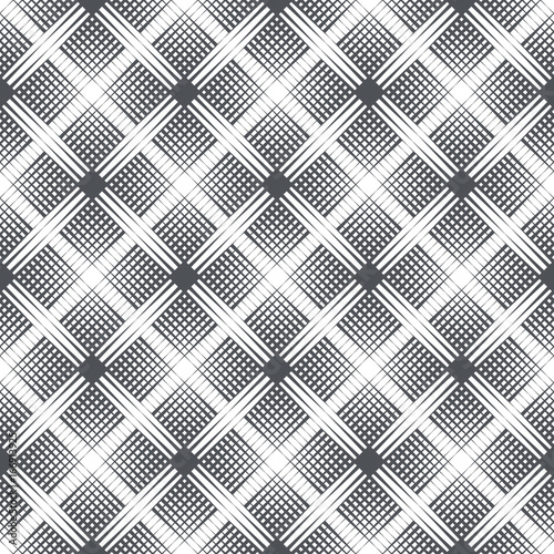 Seamless crosshatch halftone pattern. Geo, geometric background, screen print texture, black and white vector graphic, seamless fabric print