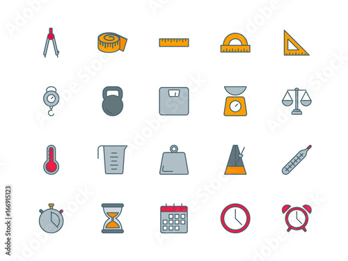 Measuring tools set of thin line flat icons