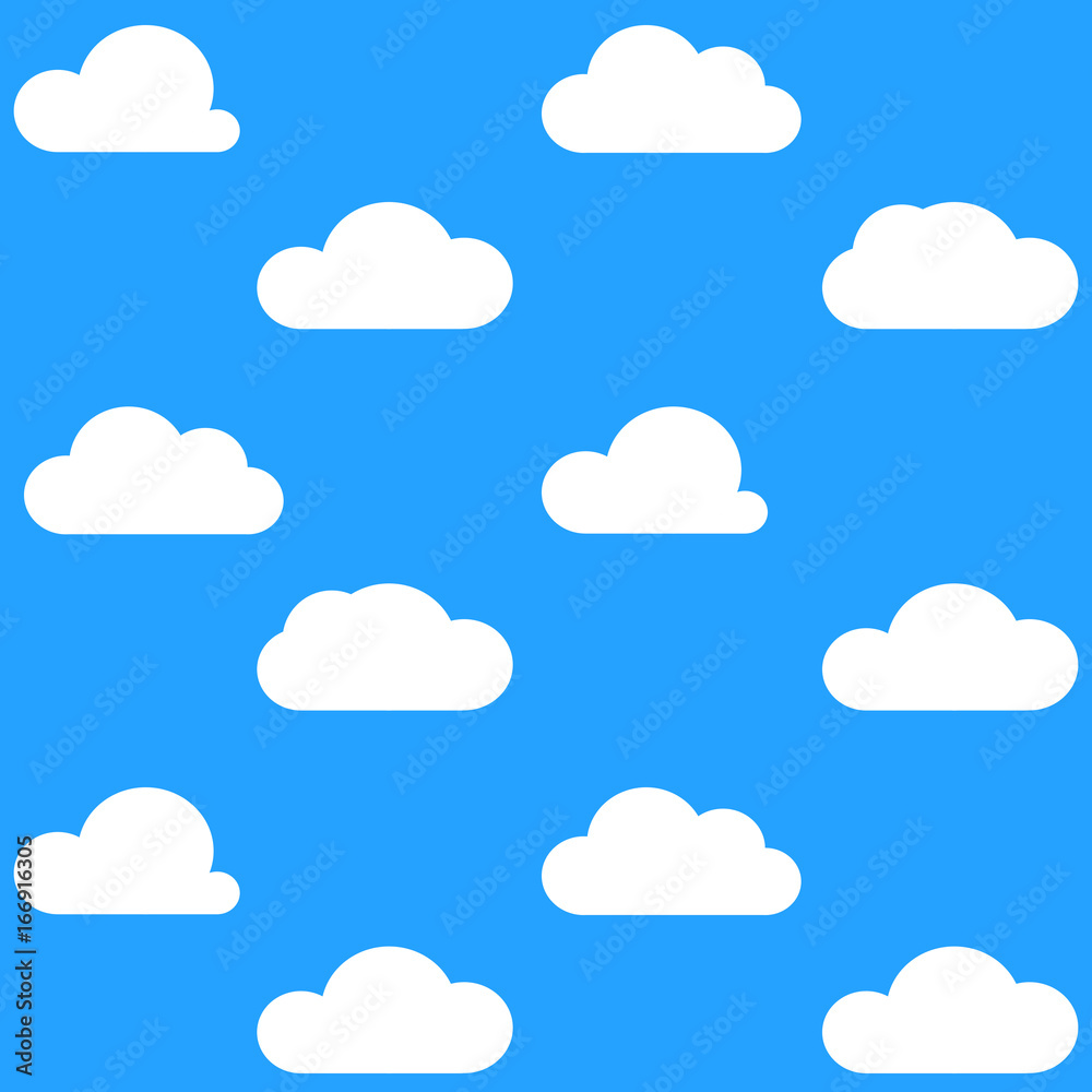 Flat White Clouds on Blue Sky Background Pattern Flat White Clouds on Blue Sky Background Pattern