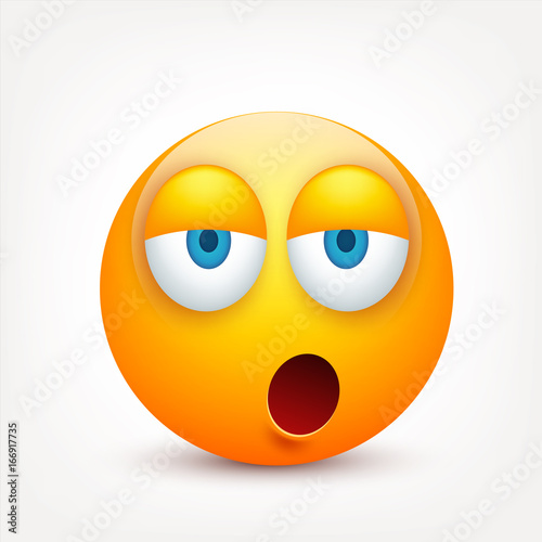 Smiley with blue eyes,emoticon set. Yellow face with emotions. Facial expression. 3d realistic emoji. Sad,happy,angry faces.Funny cartoon character.Mood.Vector illustration.