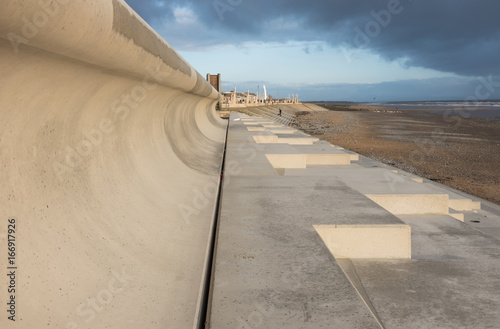 Cleveleys, North West England, 07/03/2014, Blackpool and cleveleys seafront flood defence wall system photo