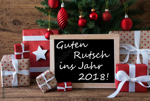 Colorful Christmas Tree, Guten Rutsch 2018 Means Happy New Year photo