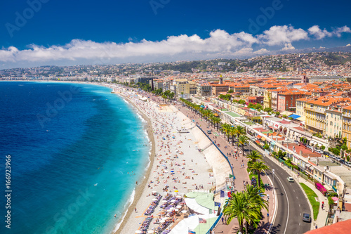 Beach promenade in old city center of Nice, French riviera, France, Europe.