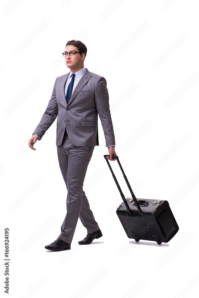 Young man during business travel isolated on white Young man during business travel isolated on white