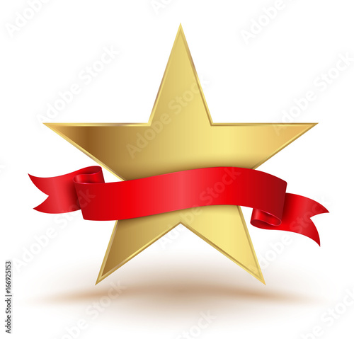 Badge star with red ribbon