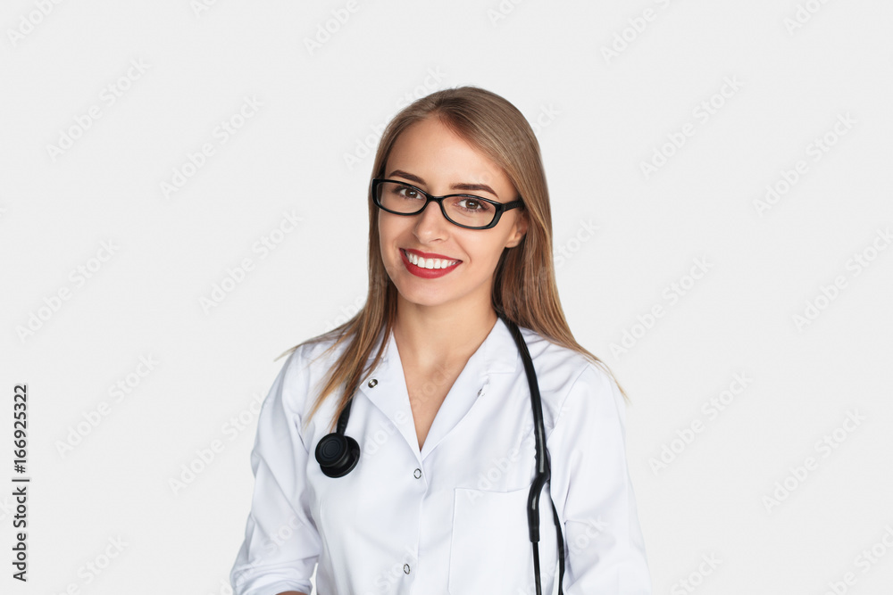 Smiling woman in medical uniform Smiling woman in medical uniform