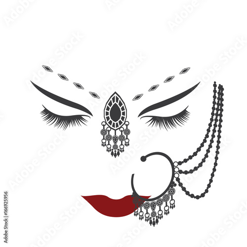 Illustration depicting a woman's face with Indian ornaments