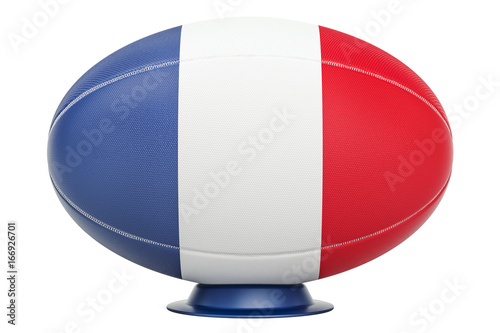 Rugby Ball with flag of France, 3D rendering