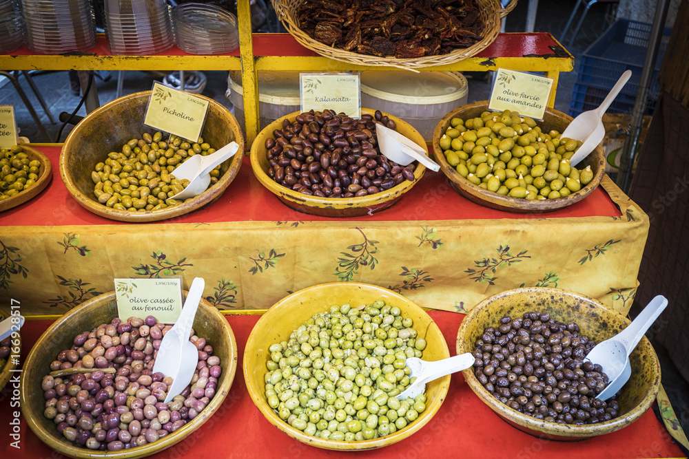Fresh Olives on a market in Southern France