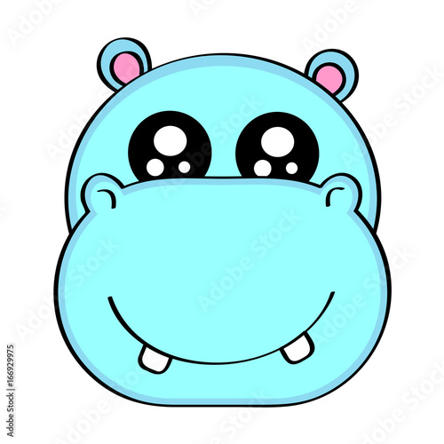 Funny vector hippopotamus, hipo with cute eyes in flat style isolated on white background. Childish print