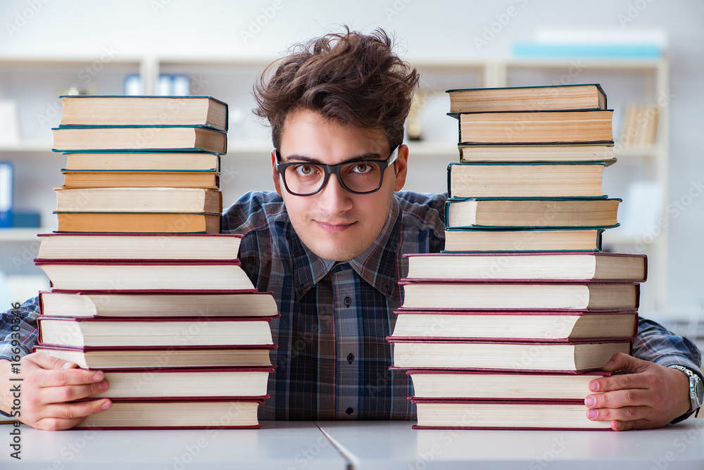 Nerd funny student preparing for university exams Nerd funny student preparing for university exams