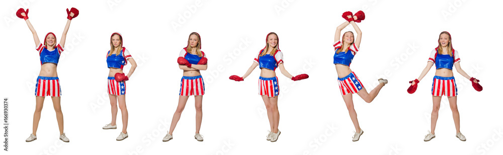 Female boxer isolated on the white background
