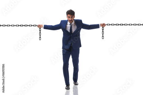 Businessman holding chains in business concept