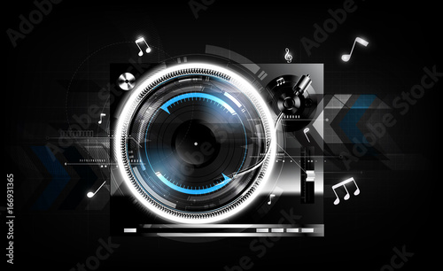 Vinyl record player turntable on black background with technology concept, Vector illustration