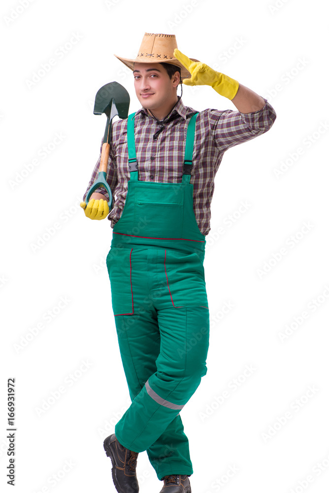 Young man gardener isolated on white Young man gardener isolated on white