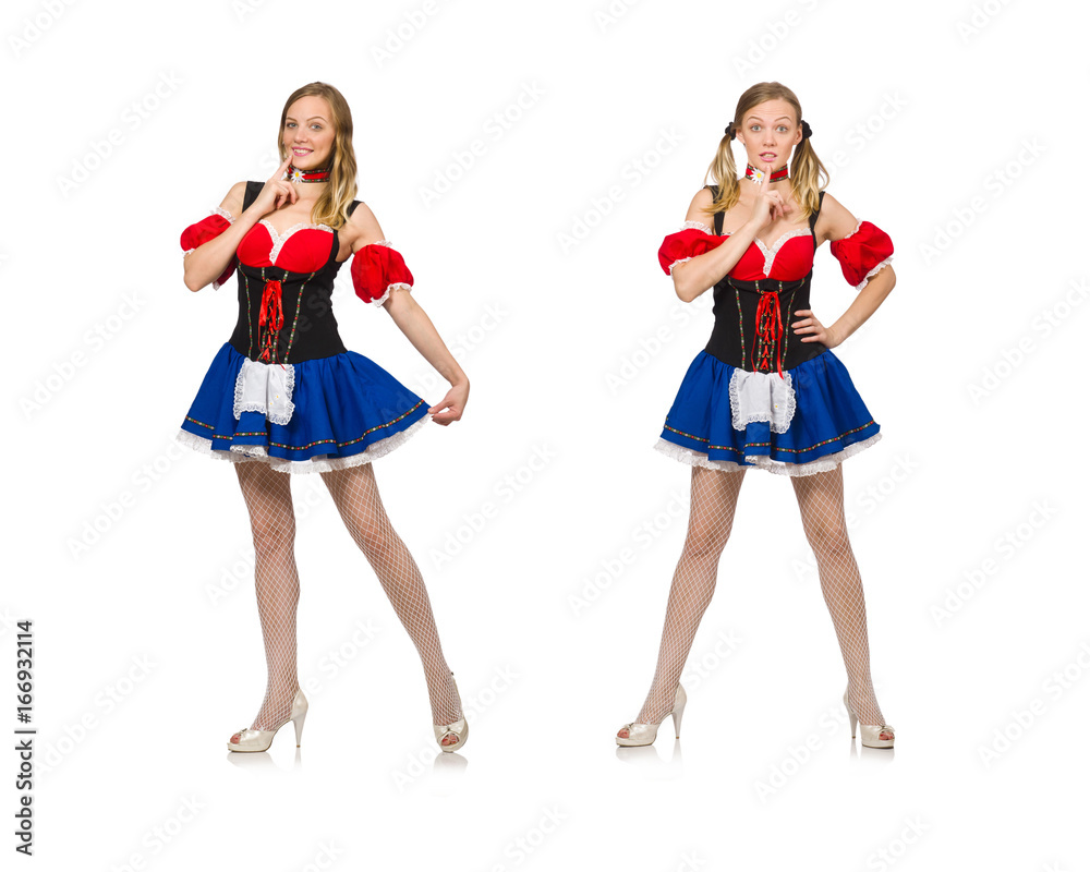 Woman in Oktoberfest concept on white